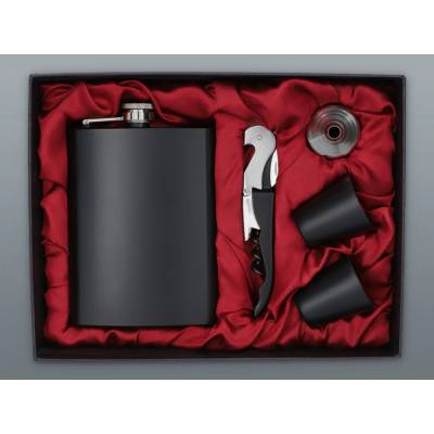 Súprava BLACK ploskačka 240 ml s otvárakom a štamperlíkmi