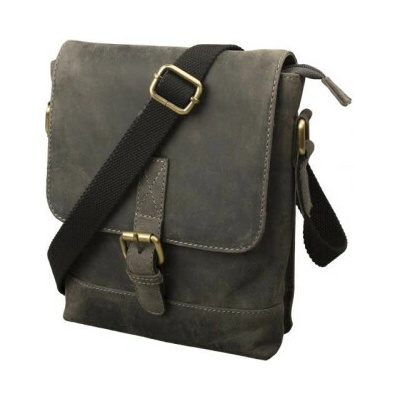 Crossbody taška s klopou olejovaná hovězí lovecká kůže antracitová