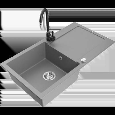 Leo кухненска мивка от гранит с 1 отделение със сушилня и кухненски смесител Telma, сив - 6501-71-670200-70 (6501-71-670200-70)