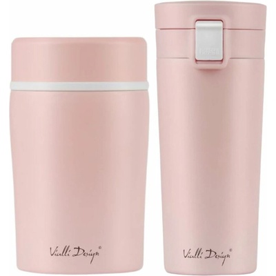 Vialli Design FUORI ružová zostava termohrnček 400 ml + termoska na jedlo 500 ml