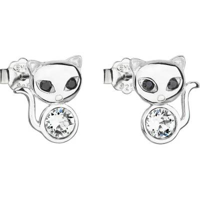 Pavona Stříbrné náušnice pecka s krystaly Swarovski bílá kočka 31250.1