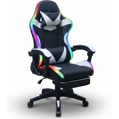 PRO-X Goboled Геймърски стол с поставка за крака с led осветление - черно и бяло (bm038)