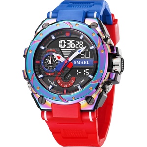 SMAEL Спортен мъжки часовник Smael Sport Shock, Двойно време, Хронограф, LED Подсветка, Син / Червен (SMAEL-8060-BLUE-RED) Часовници