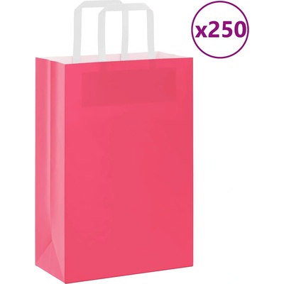 vidaXL Хартиени торбички 250 бр с дръжки розови 21x11x31 см (4101896)