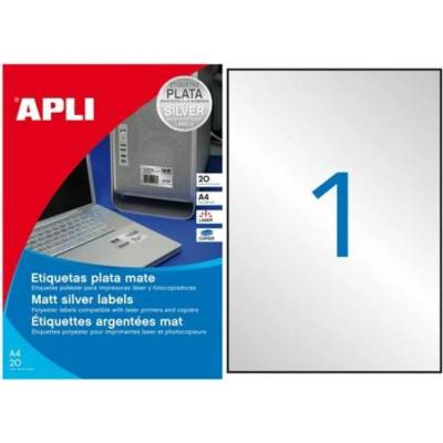 Etikety polyesterové 210x297mm APLI A4 20 hárkov strieborné