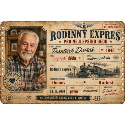 Bezvadary.cz | Originální dárek pro dědu – Rodinný expres s vlastní fotografií - A5 (21x15cm) jízdenka 3