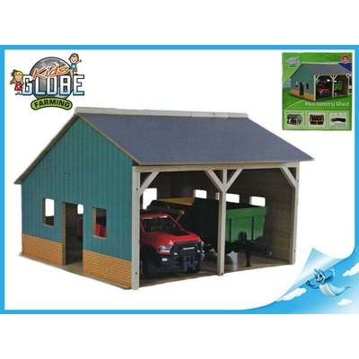 Kids Globe Garáž dřevěná farma pro 2 traktory 55x53x38cm 1:16