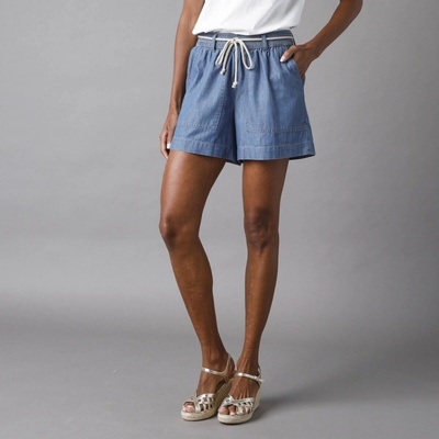 Široké džínové šortky se šňůrkou na stažení sepraná modrá