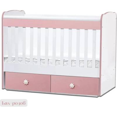 Дейзи Нов Бебешка кошара Тони 60/120 неподвижна решетка бял+розов