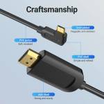 Vention USB-C - HDMI, 1, 5 м, (с дясно закрепване, черен), кабел