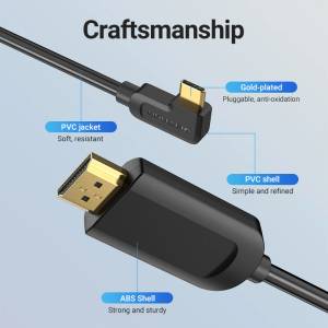 Vention USB-C - HDMI, 1, 5 м, (с дясно закрепване, черен), кабел