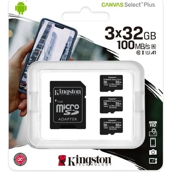 Kingston microSDHC Canvas Select Plus Multi pack 32GB C10/UHS-I SDCS2/32GB-3P1A