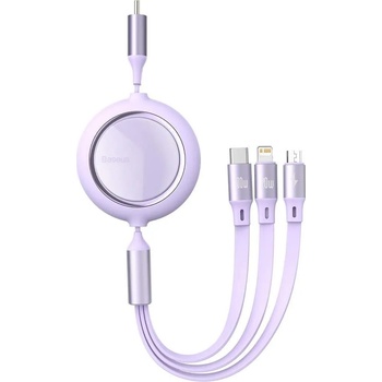 Baseus Bright Mirror 3-in-1 Retractable USB-C Cable PD 100W (CAMLC-AMJ05) - универсален USB-C кабел с Lightning, microUSB и USB-C конектори (120 см) (лилав)