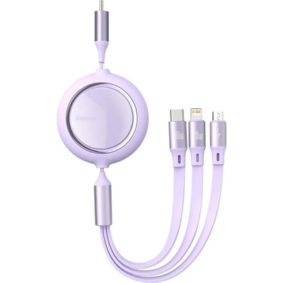 Baseus Bright Mirror 3-in-1 Retractable USB-C Cable PD 100W (CAMLC-AMJ05) - универсален USB-C кабел с Lightning, microUSB и USB-C конектори (120 см) (лилав)