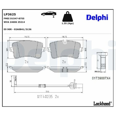 Sada brzdových destiček, kotoučová brzda DELPHI LP3625