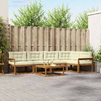 vidaXL Комплект дивани за открито 6 pcs Натурален и Крема (3367603)