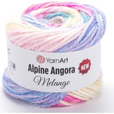 YarnArt Pletací příze YarnArt ALPINE ANGORA MELANGE 6402 sladce růžovo-modrý melír, efektní, 150g/150m