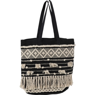 Černo-krémová kabelka Monochrome Boho s třásněmi 40*45cm J-Line by Jolipa