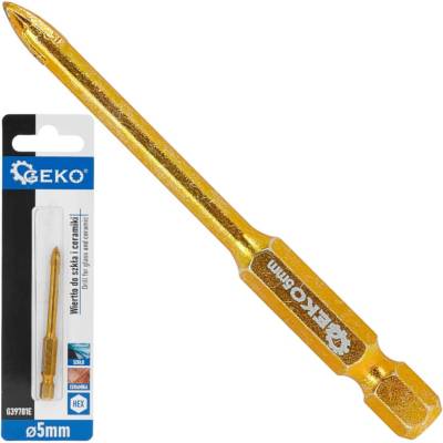 Vrták do skla a keramiky 5 mm, 4-britý, stopka 1/4", GEKO