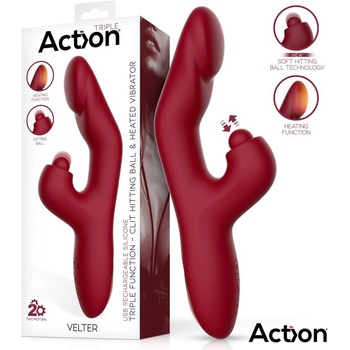 Action Velter Triple Function G-Spot Rabbit Vibrator with Clit Hitting Ball & Heating Function Bordo