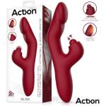Action Velter Triple Function G-Spot Rabbit Vibrator with Clit Hitting Ball & Heating Function Bordo