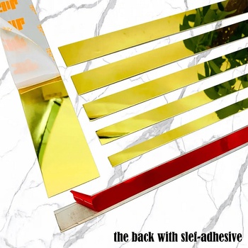 8к Огледална Декоративна Самозалепваща Стоманена Лайстна | Цвят: Злато | 20мм, 30мм и 50мм (20-3000мм злато)