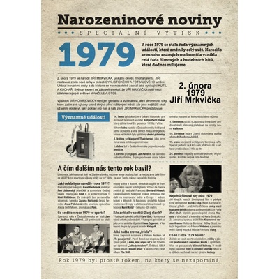Narozeninové noviny 1979 s vlastním textem a fotografií S textem