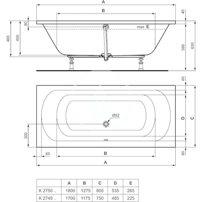 IDEAL Standard Hotline DUO 180 x 80 cm K275001