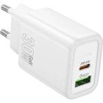 hoco. N63 зарядно устройство за електрическата мрежа USB+Type-C гнездо 30W, PD бързо зарядно устройство 3.0, БЯЛО N63_W (N63_W)