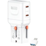  Захранване за ел. мрежа с 2xUSB-C изходи и преходници за цял свят в едно устройство - 4smarts Nomad GaN Universal World Travel Wall Charger 65W (бял) (541647)