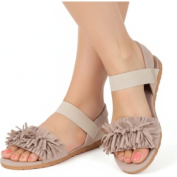 Сандали в цвят лате с ресни