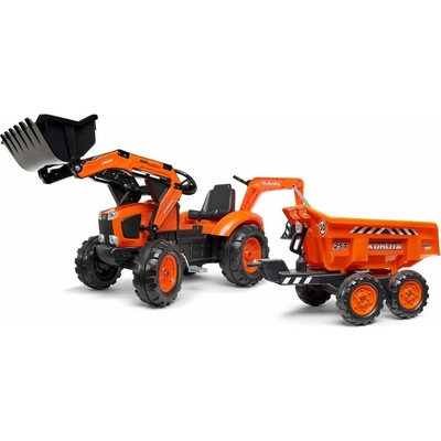 Falk šlapací traktor 2090W Kubota s přední a zadní lžící a přívěsem – Zboží Dáma