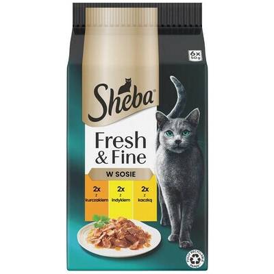 SHEBA Fresh & Fine vrecúška 6 x krmivo v omáčke s kuracím mäsom morčacím kačacím 50 g
