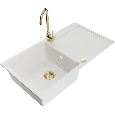 Mexen Leo гранитна мивка с 1 корито, с отцедник и кухненски смесител Telma, (6501-20-670200-50)