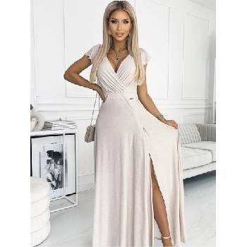 Numoco Дълга рокля с деколте от блясък - бежова Numoco CRYSTAL numoco | Bezhov | ЖЕНИ | XS