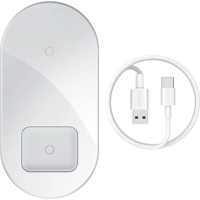 Baseus Simple Pro 2in1 Wireless Charger (WXJK-C02) - двойна поставка (пад) с Fast Charge технология за безжично зареждане за Qi съвместими устройства и Apple Airpods Pro (бял)