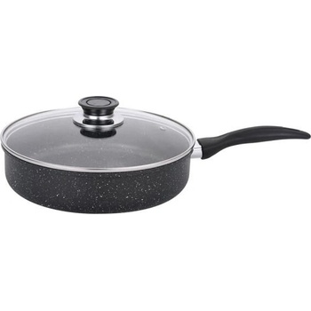 Elekom Дълбок тиган със стъклен капак ЕK-D22 M, Мраморно незалепващо покритие, 22 см (ЕK-D22 M)