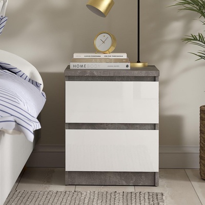 Нощно шкафче Naia с 2 чекмедже Бетон и бял гланц