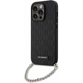KARL LAGERFELD Кейс Karl Lagerfeld KLHCP14LSACKLHPK за iPhone 14 Pro 6.1", черен / черен, твърд, Saffiano Monogram Chain (KF001640-0)