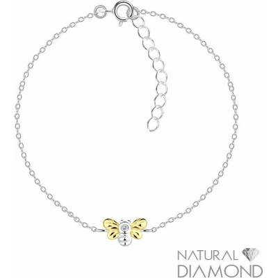 Nefertitis 22635 Stříbrný náramek Zlatá včelka s diamantem NF64646 - 18 cm, 0,94 g