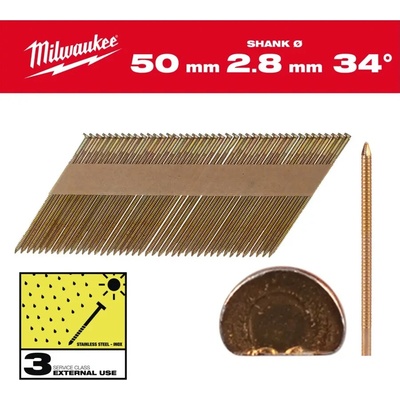 Milwaukee 4932492613 Páskované rámové hřebíky s D-hlavou 34°, 50 mm RS/HDG/SC3 (2 200 ks)