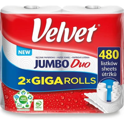 Velvet JUMBO Duo - papírové kuchyňské utěrky - 2vrstvé, 240 útržků, 2 role