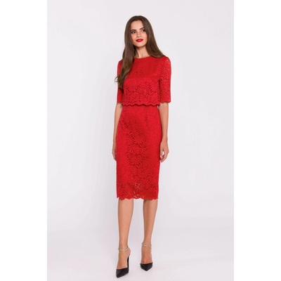 Stylove Woman's Lace dress with double layerd top red červená