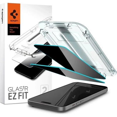 Spigen Комплект скрийн протектори от закалено стъкло Spigen GLAS. TR ""EZ FIT"" за IPHONE 15, PRIVACY, 2бр, (Spigen Glass tR EZ Fit (Privacy) 2 Pack, transparency - iPhone 15)