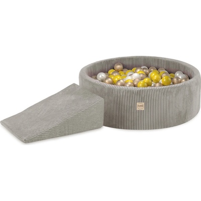 PLUSH NEST PLUSH NEST Suchý bazén guľatý béžový Ø 90 × 30 cm s herným prvkom (trojuholník) a 200 loptičkami