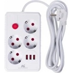 Maclean power strip, 4-outlet extension cord + 3xUSB, 110-240V AC 50/60Hz, 2.1A max 2500W, 3m, white, MCE393 W
