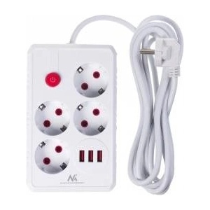 Maclean power strip, 4-outlet extension cord + 3xUSB, 110-240V AC 50/60Hz, 2.1A max 2500W, 3m, white, MCE393 W