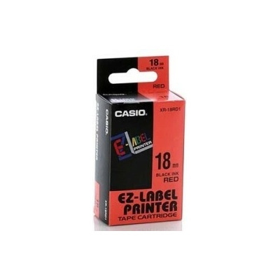 Originálna páska Casio XR-18RD1, 18mm, čierna tlač/červený podklad, nelaminovaná, 8m