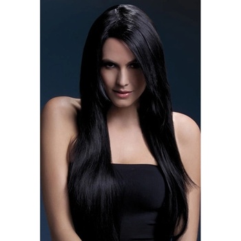 Fever Amber Wig Black Long Straight with Feathered Fringe