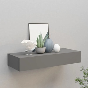 vidaXL Стенен рафт с чекмедже, сив, 60x23, 5x10 см, МДФ (330259)